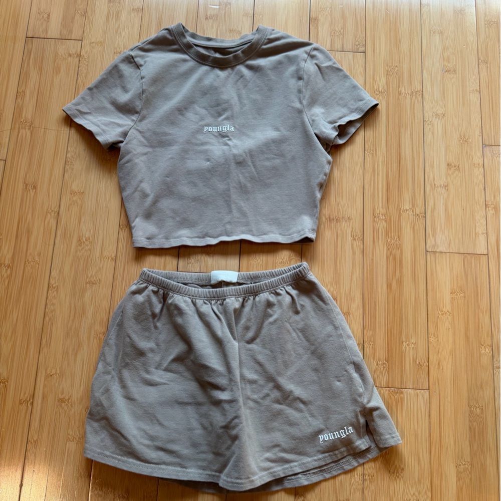 YoungLA Women's Athletic Shorts Set in Taupe